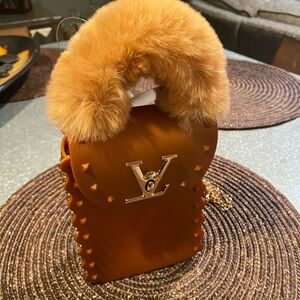 Luxury Tan Handbag with Fur Handle